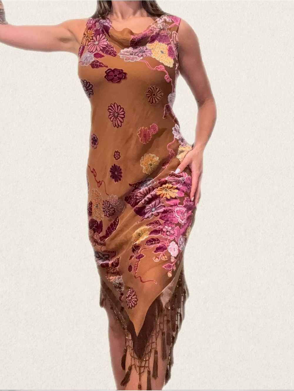 Floral Beaded Midi Grail Dress